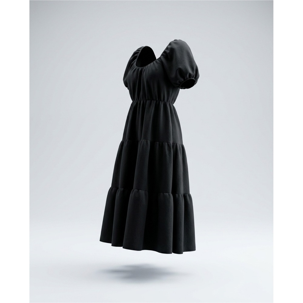 ASTR The Label Tiered Midi Dress Womens M Black Excellent Puff Sleeve ADR100877